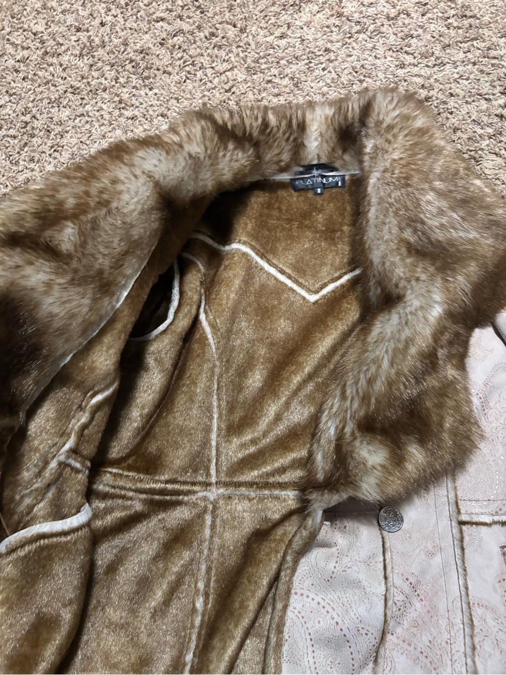 St. John's Bay Cream Jacket with Brown Faux-Fur Trim - Picture 3 of 5